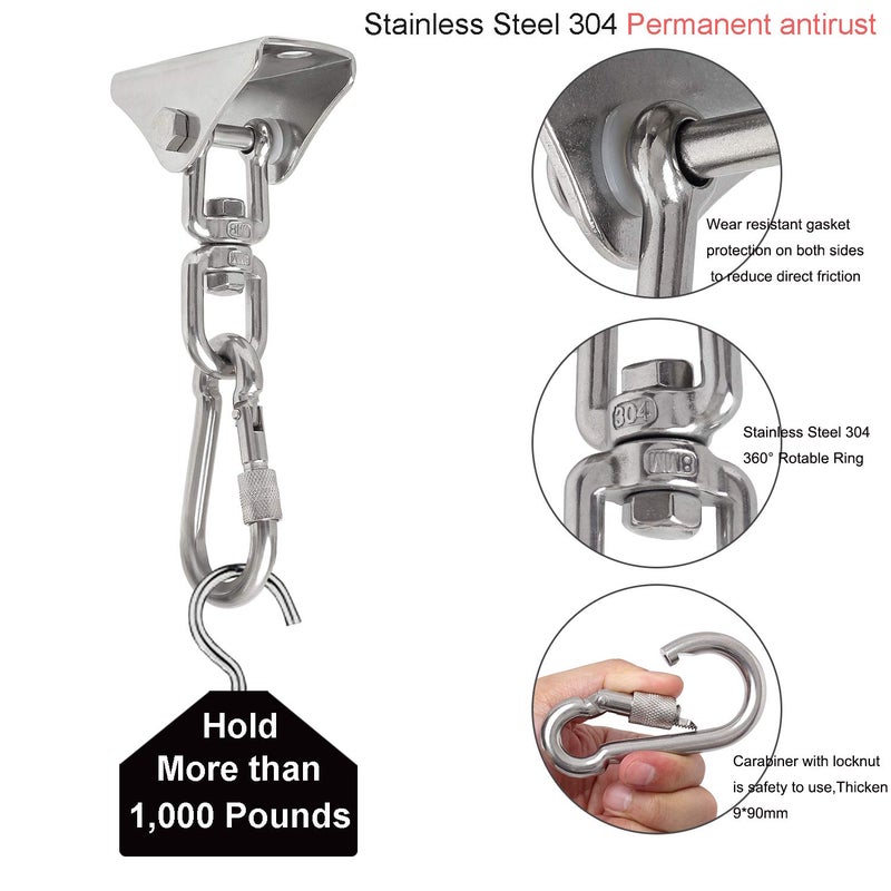 Vigorport Hammock Hanging Chair Hardware kit  1000LB Capacity Heavy Duty 360Rotate Swing Antirust Stainless Steel 304S Safety Lock Carabiner Hooks for Swing Set Chair Yoga Multiple Indoor Outdoor Gym Sandbag - Image 4